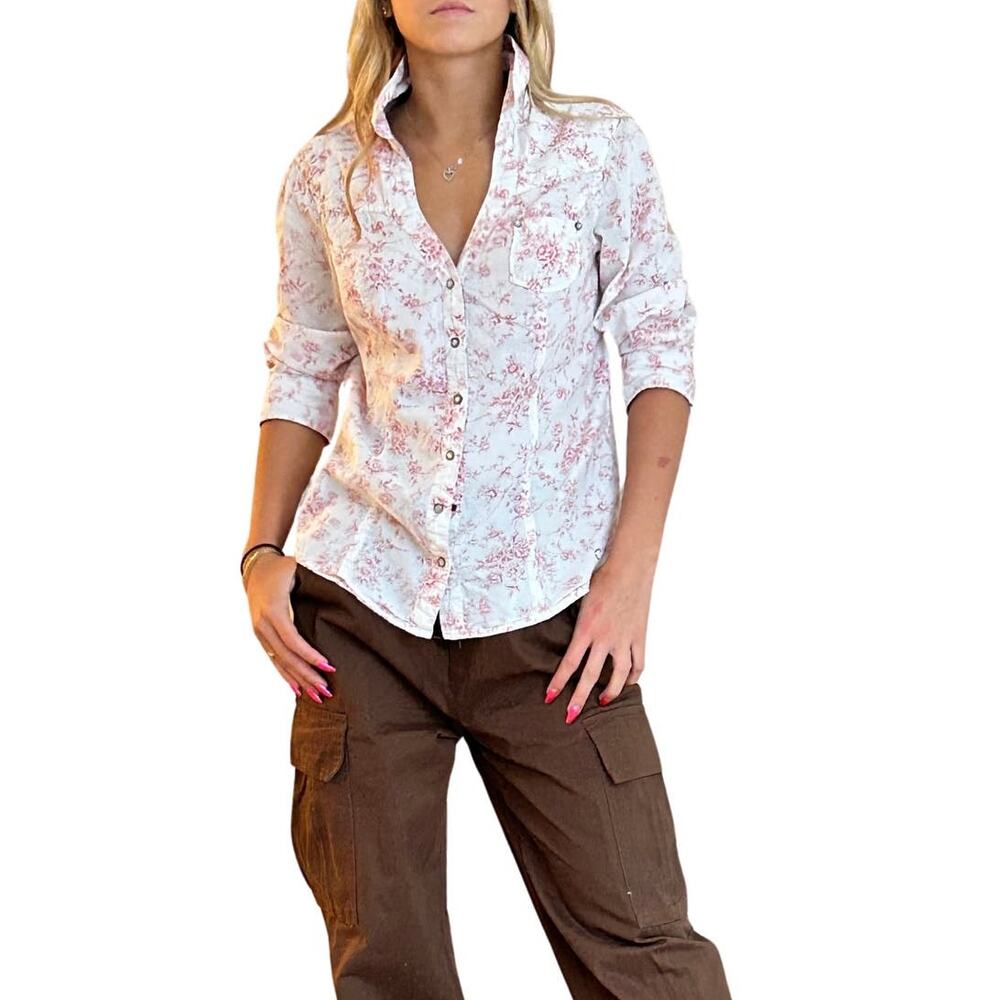 Vintage Guess Pearl Snap Indie Coastal Cowgirl Western Floral Top